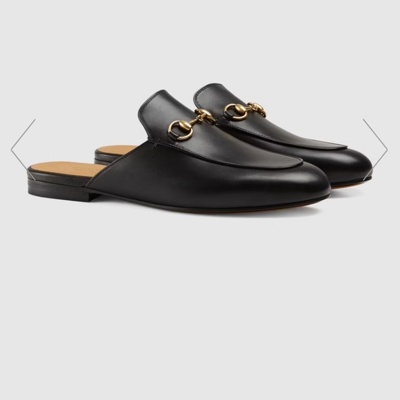 Gucci Shoes - Gucci Black Leather Loafers with Gold Detail
